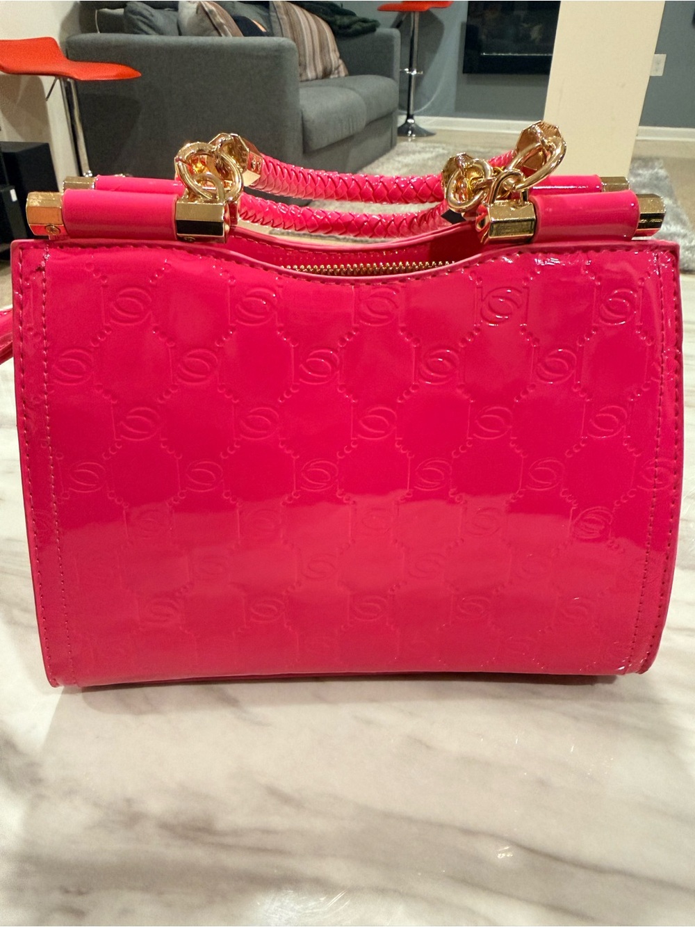 NWT BEBE DANA MONOGRAM TOP HANDLE CROSSBODY HOT PINK BAG W CARD HOLDER - Picture 2 of 6